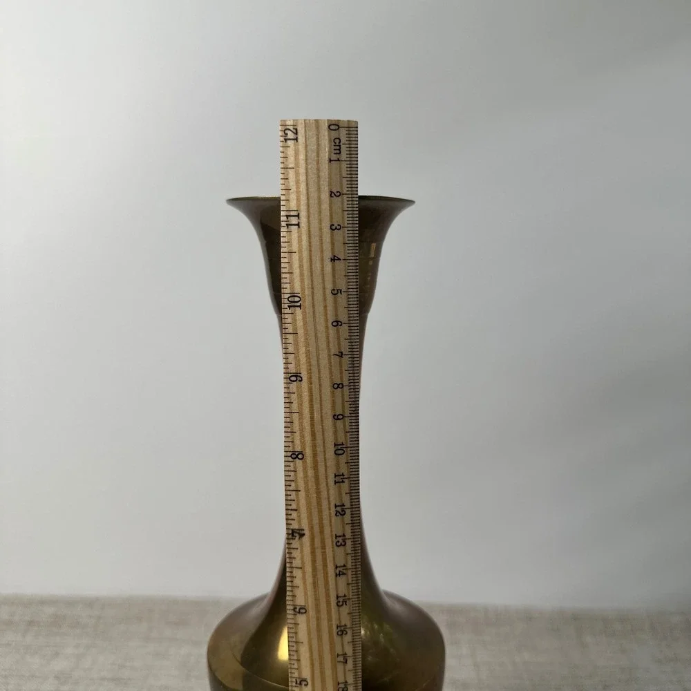 Vintage Brass Vase Made in India | Tall Indian Brass Pedestal Vase | Aged Patina